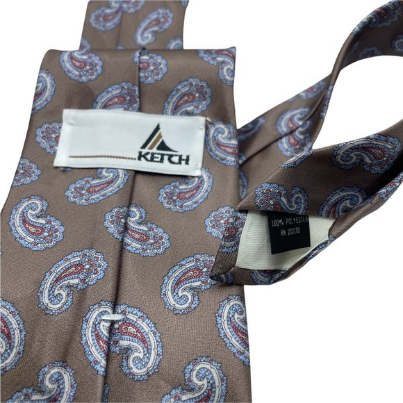 Ketch | Men's Brown Paisley Motif Polyester Neck Tie - Picture 3 of 3
